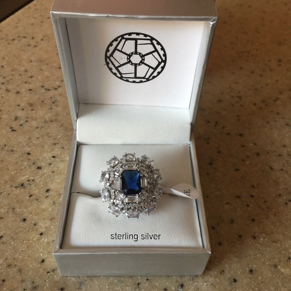 Sterling ring with CZ and lab sapphire - Picture 1 of 1